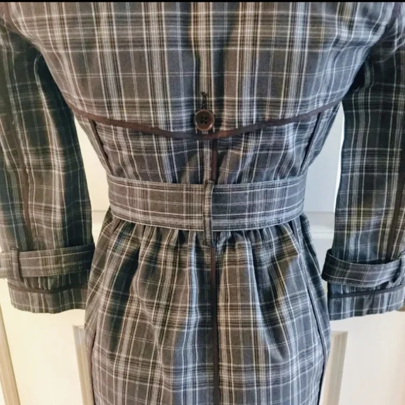 Retro Mod Plaid Belted Trench Coat - BCBGMAXAZRIA